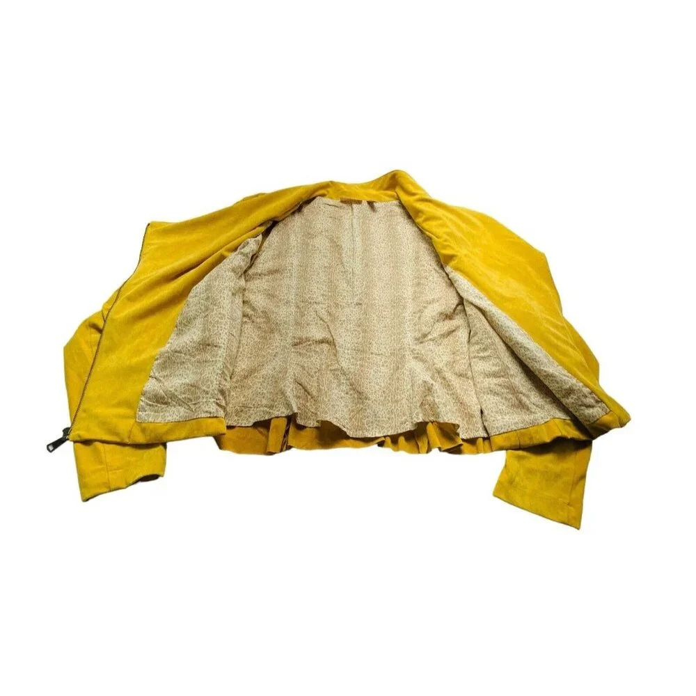 WILLOW ROOT Women Jacket Faux Suede‎ Cropped Moto Long Sleeve Sz L Yellow c-25